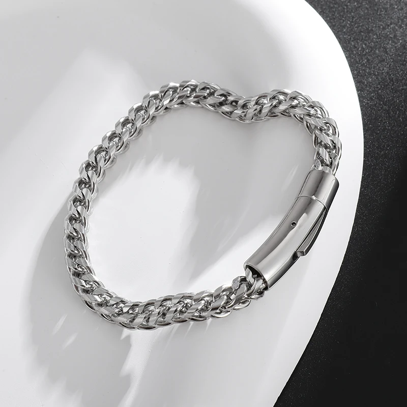 Mens Chain Stainless Steel beaclet Silver
